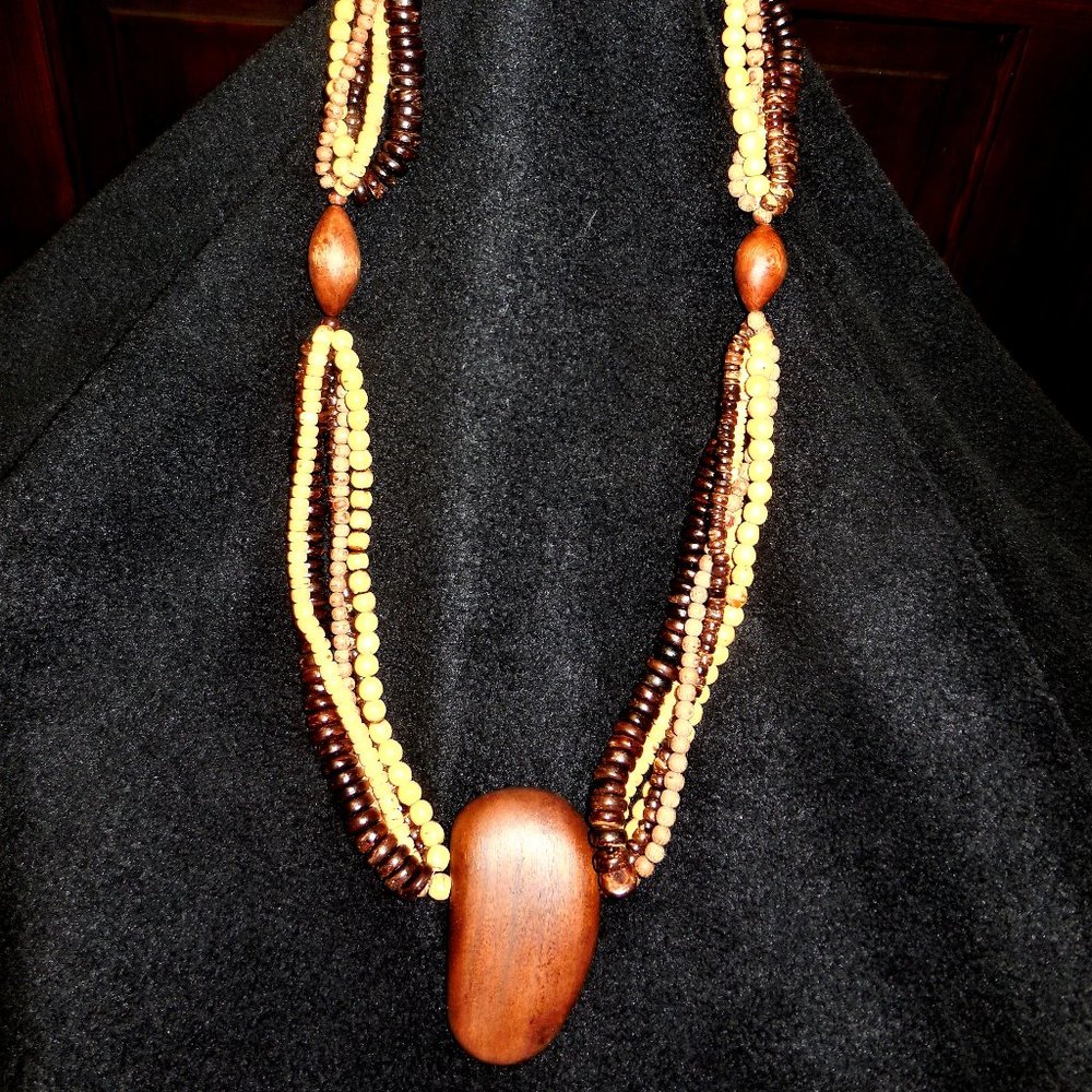 Necklace  Beaded Carved Wood